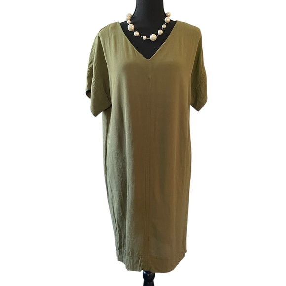 Madewell Novel Shift Sheath Dress Olive Green V-Neck Women's Small - Picture 10 of 10